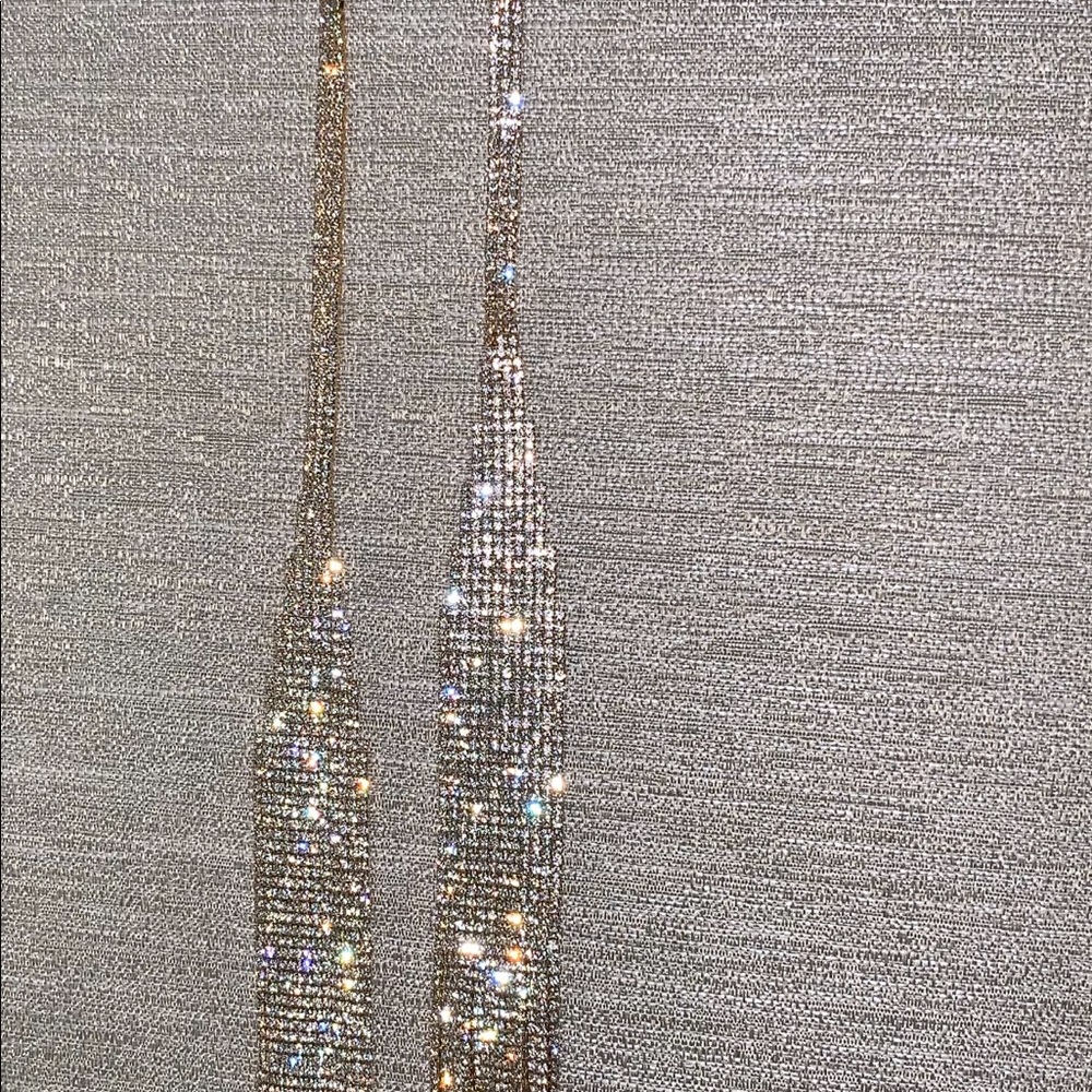 Gold toned crystal fringe scarf necklace